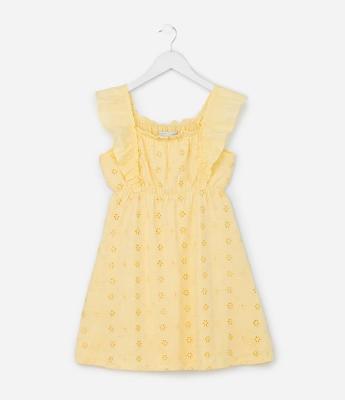 Vestido Infantil em Laise com Bordado de Flores - Tam 5 a 14 Anos