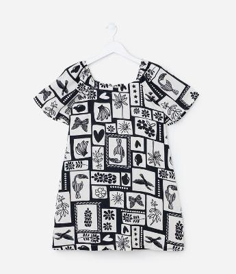 Vestido Infantil em Viscolinho com Manga Borboleta e Estampado - Tam 5 a 14 Anos