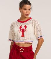 Blusa Cropped em Tricô com Jacquard de Lagosta - 2