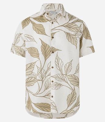 Camisa Regular em Algodão com Estampa de Folhagens