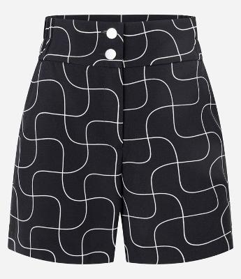 Short Reto Alfaiatado Cintura Alta com Estampa Linhas Curvas
