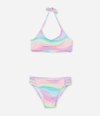Biquíni Infantil com Proteção UV e Estampa Tie Dye - Tam 5 a 14 Anos
