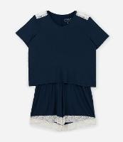 Pijama Curto em Viscolycra com Detalhe de Renda Contrastante Curve & Plus Size - 1