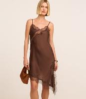 Vestido Curto Assimétrico em Cetim com Renda no Busto - 1