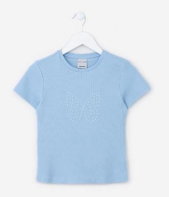 Blusa Infantil em Ribana com Bordado Borboleta - Tam 5 a 14 Anos