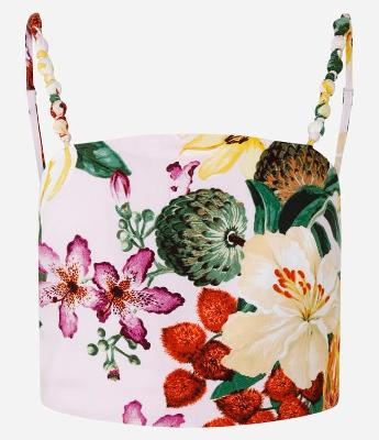 Blusa Cropped em Chalis Floral com Bolinhas Encapadas nas Alças