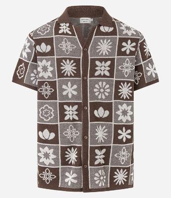 Camisa em Algodão com Estampa Quadriculada e Texturizada