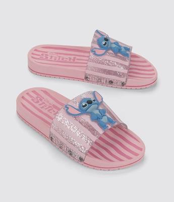 Chinelo Slide Infantil com Glitter e Patch do Stitch - Tam 23 ao 34
