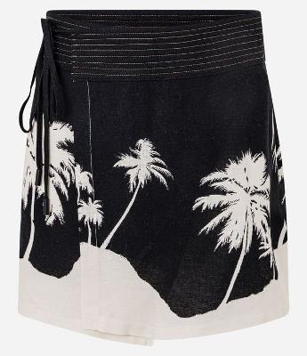 Saída de Praia Saia Transpassada em Viscolinho com Estampa de Coqueiros