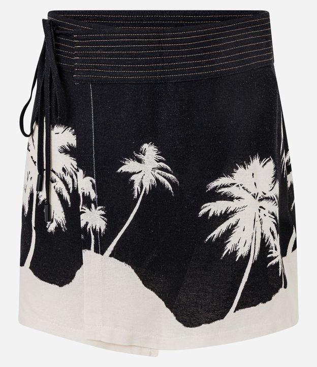 Saída de Praia Saia Transpassada em Viscolinho com Estampa de Coqueiros - 1