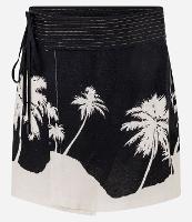 Saída de Praia Saia Transpassada em Viscolinho com Estampa de Coqueiros - 1