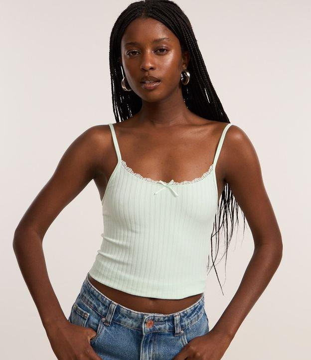 Blusa Texturizada em Seamless de Alcinha com Renda e Lacinho - 2
