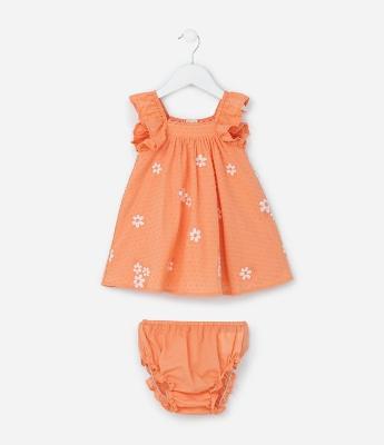 Vestido Infantil em Tricoline com Estampa Floral e Calcinha - Tam 3 a 18 Meses