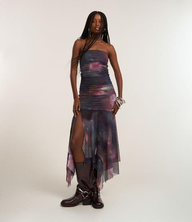 Vestido sem Manga em Tule com Estampa Abstrata - 1