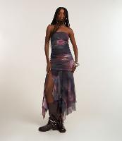 Vestido sem Manga em Tule com Estampa Abstrata - 1