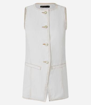 Colete Alongado em Sarja com Detalhes Contrastantes