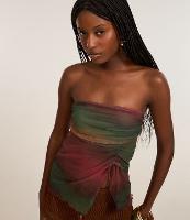 Blusa sem manga em Tule com Estampa Abstrata e Franzido - 1