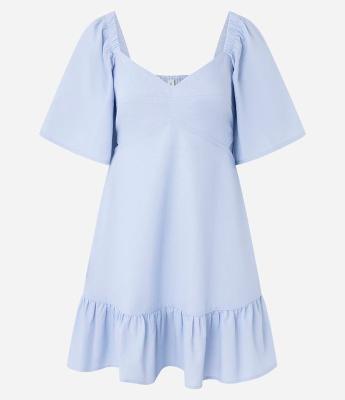 Vestido Evasê Curto em Viscolinho com Recorte Vazado na Cintura