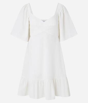 Vestido Evasê Curto em Viscolinho com Recorte Vazado na Cintura