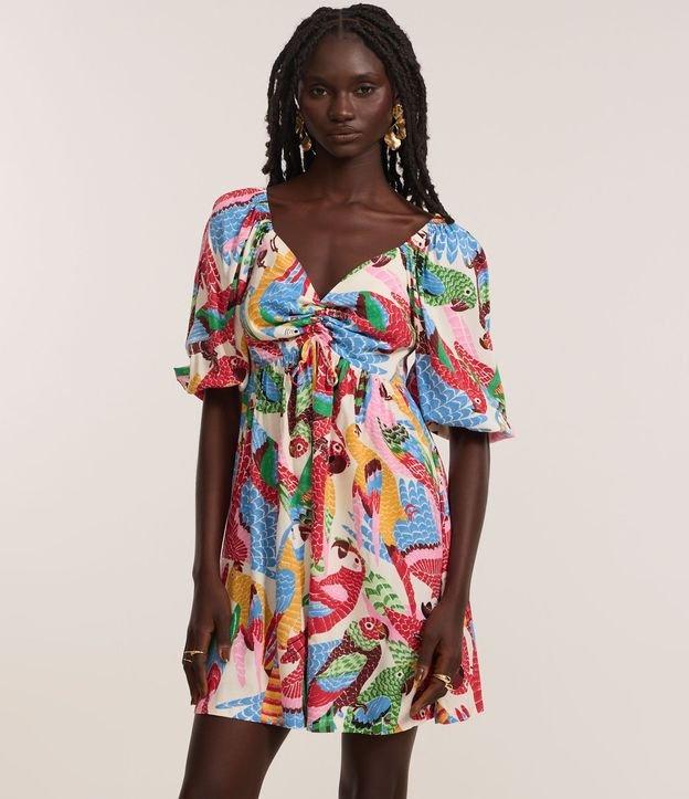 Vestido Curto em Viscose com Estampa Tropical Animais - 3