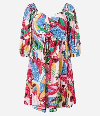 Vestido Curto em Viscose com Estampa Tropical Animais