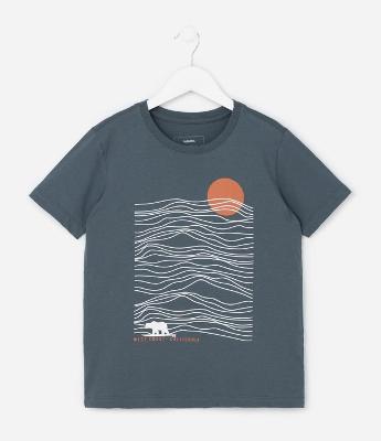 Camiseta Infantil com Estampa Ondas - Tam 5 a 14 Anos