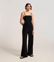 Macacão Longo em Sarja com Recorte na Cintura e Laço - 1