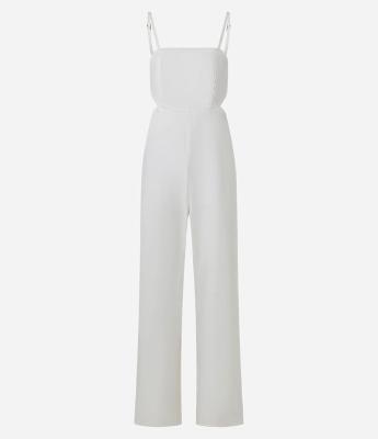 Macacão Longo em Sarja com Recorte na Cintura e Laço