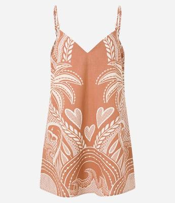 Vestido Curto com Linho Estampado Tropical e Argola na Alcinha