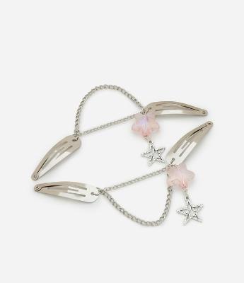 Kit 04 Presilhas De Cabelo com Corrente e Pingente Estrelas