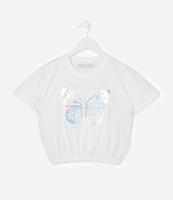 Camiseta Infantil com Estampa Metalizada de Borboleta - Tam 5 a 14 Anos - 1