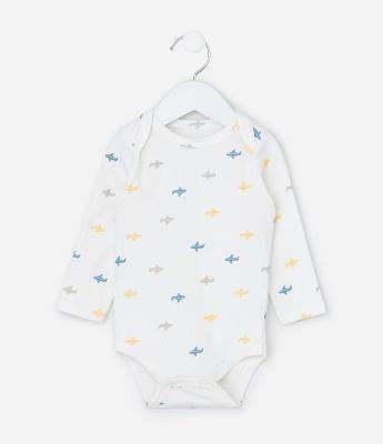 Body Infantil com Estampa de Aviões - Tam 0 a 18 meses