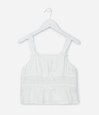 Blusa Infantil em Tricoline com Lacinhos - Tam 5 a 14 Anos