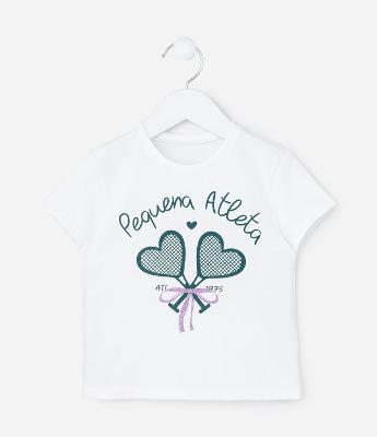 Blusa Infantil com Estampa de Raquetes Pequena Atleta - Tam 1 a 6 Anos