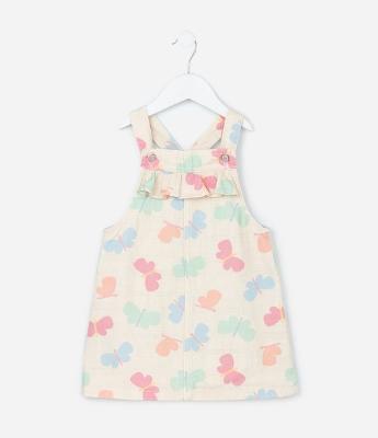 Salopete Infantil em Sarja Borboleta com Estampa de Borboletas 1 a 6 Anos