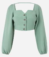 Blusa Cropped Alfaiatada com Mangas Bufantes e Botões Matizados - 1