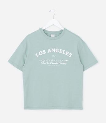 Camiseta Over Infantil com Estampa Letterng Los Angeles - Tam 7 a 16 Anos