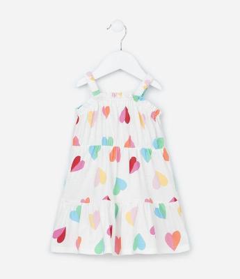 Vestido Infantil com Estampa Corações - Tam 0 a 18 meses