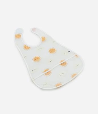Babador Infantil com Bolso e Estampa de Sol e Nuvens - Tam Único