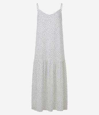 Vestido Evasê Longo em Crepe com Estampa Poá