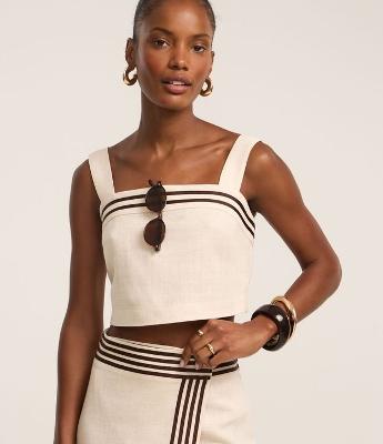 Blusa Cropped em Viscolinho com Viés Contrastante