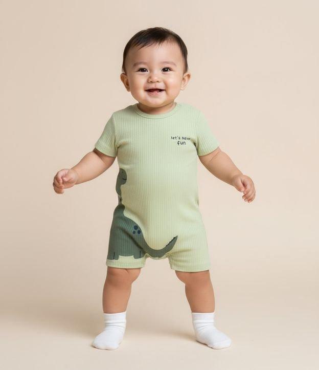 Macacão Infantil Canelado com Estampa de Dinossauro - Tam  0 a 18 Meses - 2