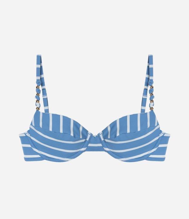 Biquíni Top Meia Taça em Microfibra Listrada com Aviamento na Alça - 1