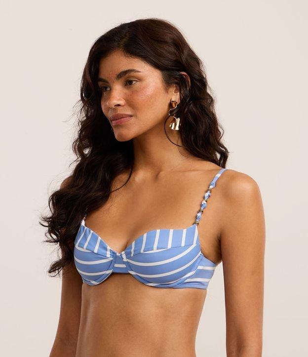 Biquíni Top Meia Taça em Microfibra Listrada com Aviamento na Alça - 2