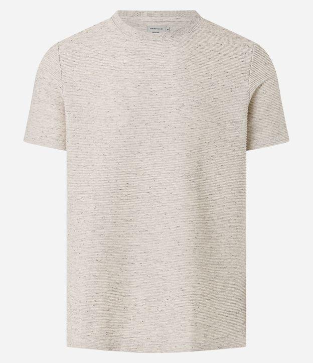 Camiseta Regular em Algodão com Textura Horizontal - 1
