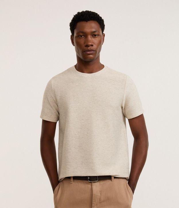 Camiseta Regular em Algodão com Textura Horizontal - 2