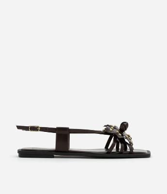 Sandália Rasteira com Flor e Strass