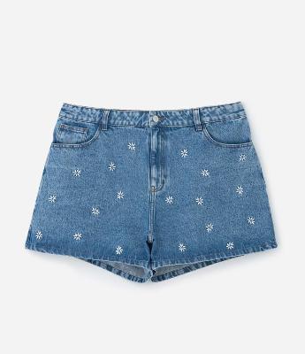 Short Mom com Bordado de Margarina Curve & Plus Size