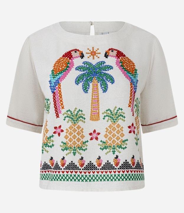 Camiseta Boxy em Viscolinho com Estampa Araras - 1