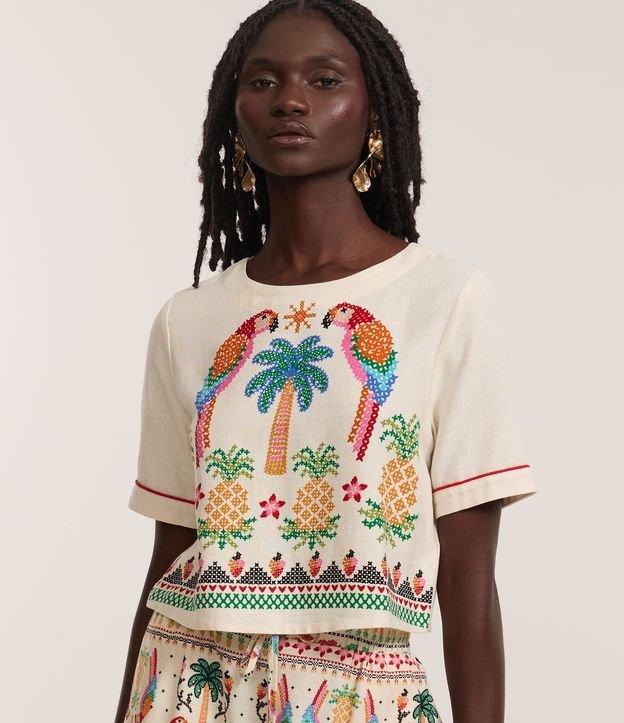 Camiseta Boxy em Viscolinho com Estampa Araras - 3